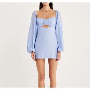 NWT RUMER Camille Long Sleeve Mini Dress In Blue Size Large